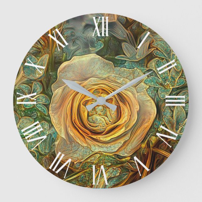 Gold Green Popular Unique Rose Art Dream Large Clock (Front)