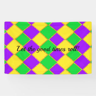 Gold Green Purple Mardi Gras Harlequin Pattern Banner