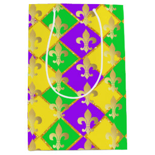 Gold Green Purple Mardi Gras Harlequin Pattern Medium Gift Bag