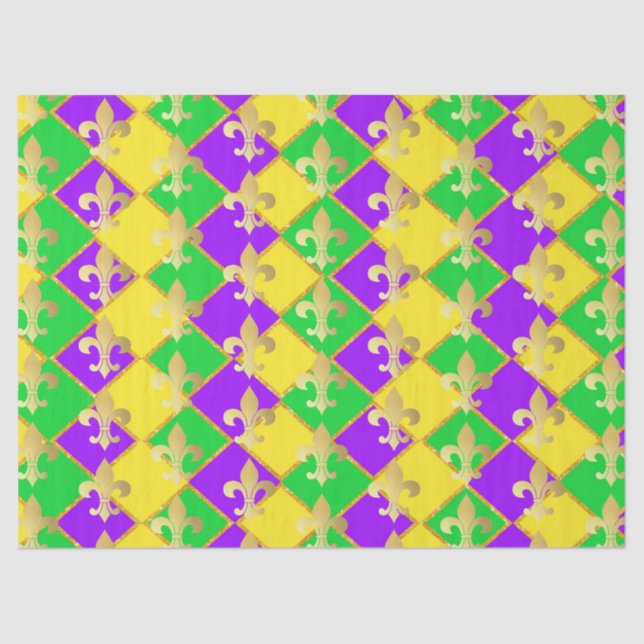 Gold Green Purple Mardi Gras Harlequin Pattern   Tissue Paper (Front)