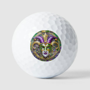 Gold Green Purple Mardi Gras Jester Mask Golf Balls