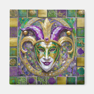 Gold Green Purple Mardi Gras Jester Mask Magnet
