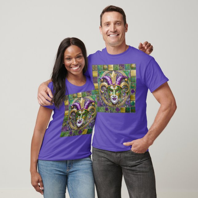 Gold Green Purple Mardi Gras Jester Mask T-Shirt (Unisex)