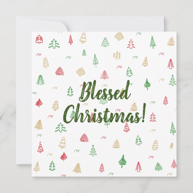 Gold Green Red Christmas Trees Pattern Card (Front)