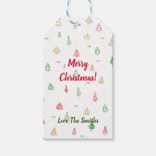 Gold Green Red Christmas Trees Pattern Gift Tags