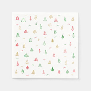 Gold Green Red Christmas Trees Pattern Napkin