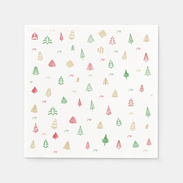 Gold Green Red Christmas Trees Pattern Napkin (Front)
