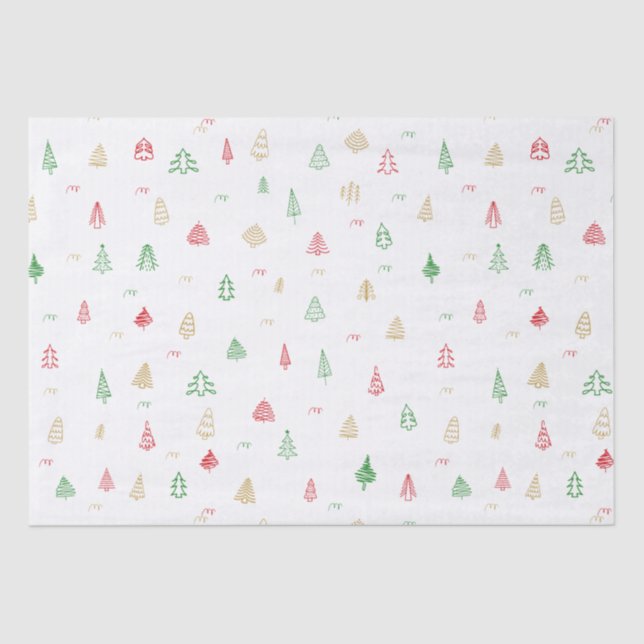 Gold Green Red Christmas Trees Pattern Tissue Paper (Front)