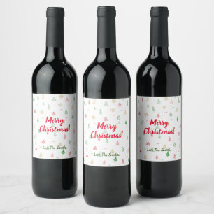 Gold Green Red Christmas Trees Pattern Wine Label