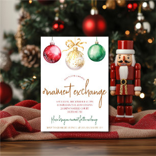 Gold, Green, Red Ornament Exchange Holiday Party Invitation