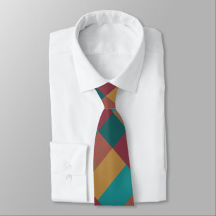 Gold Green Red Rust Turquoise Colour Block Tie