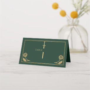 Gold Green Royal Mediaeval Sword Wedding Place Card
