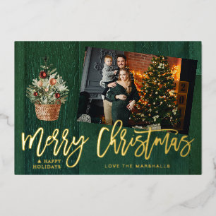 Gold & Green Rustic Merry Christmas 4 Multi Photo
