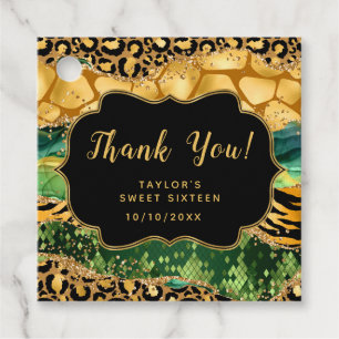 Gold Green Safari Agate Sweet Sixteen Thank You Favour Tags