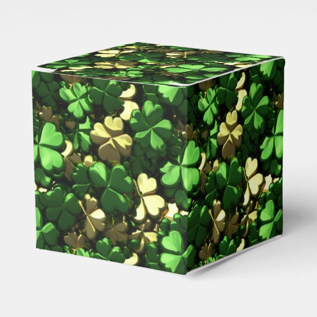 Gold Green Shamrocks Favour Box (Front Side)