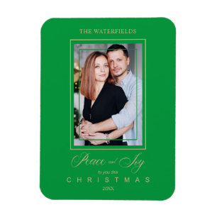 Gold Green Simple Christmas Photo Family Magnet