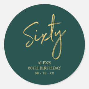 Gold & Green Sixty 60th Birthday Party Thank you Classic Round Sticker