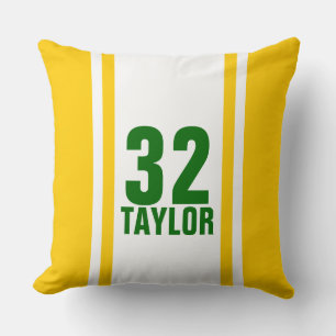 Gold & Green Striped Sports Jersey Throw Pillow
