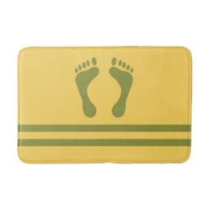 Gold Green Stripes and Feet Modern Graphic Bath Mat