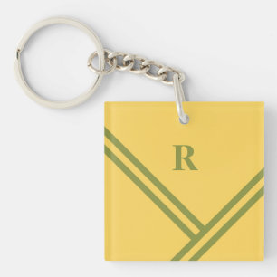 Gold Green Stripes Trending Colours Monogram Key Ring