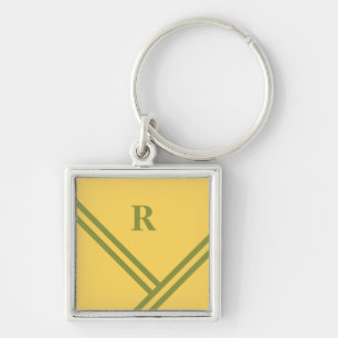Gold Green Stripes Trending Colours Monogram Key Ring