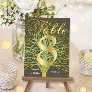 Gold Green Swirly Tree Table Number 8 Postcard