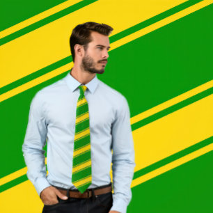 Gold & Green Thick and Thin Diagonal Stripes Tie