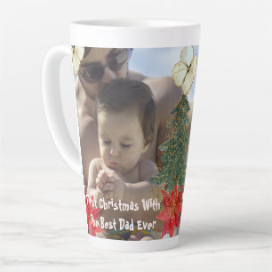 Gold Green Tree 1st Christmas Best Dad Ever Photo Latte Mug