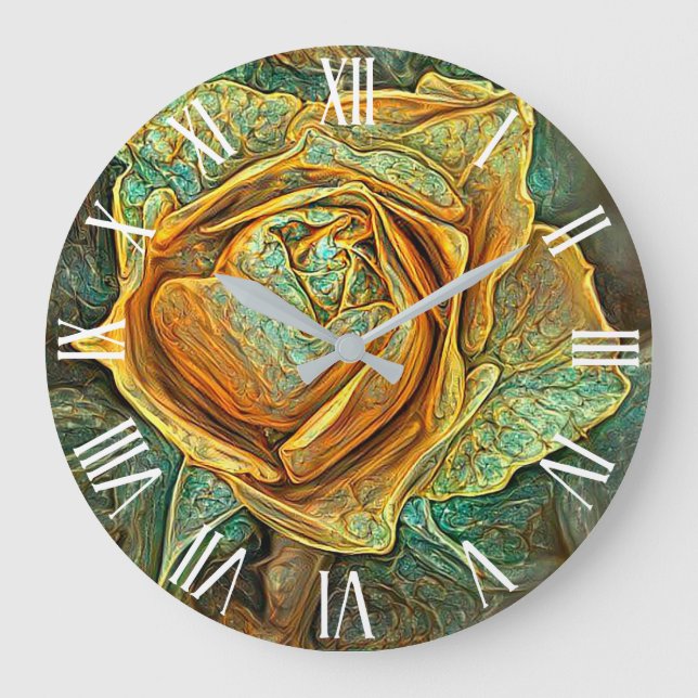 Gold Green Trendy Unique Rose Art Dream Large Clock (Front)