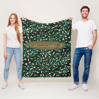 Gold Green Tropical Leopard Fleece Blanket