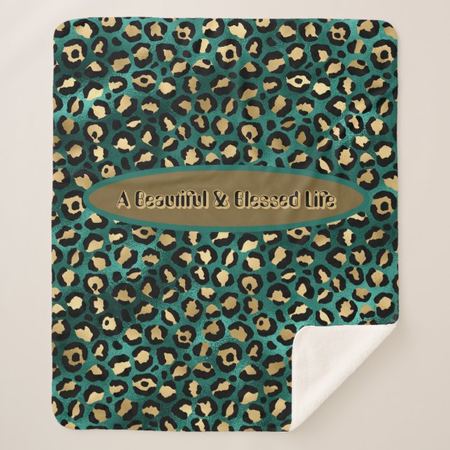 Gold Green Tropical Leopard Sherpa Blanket (Front)