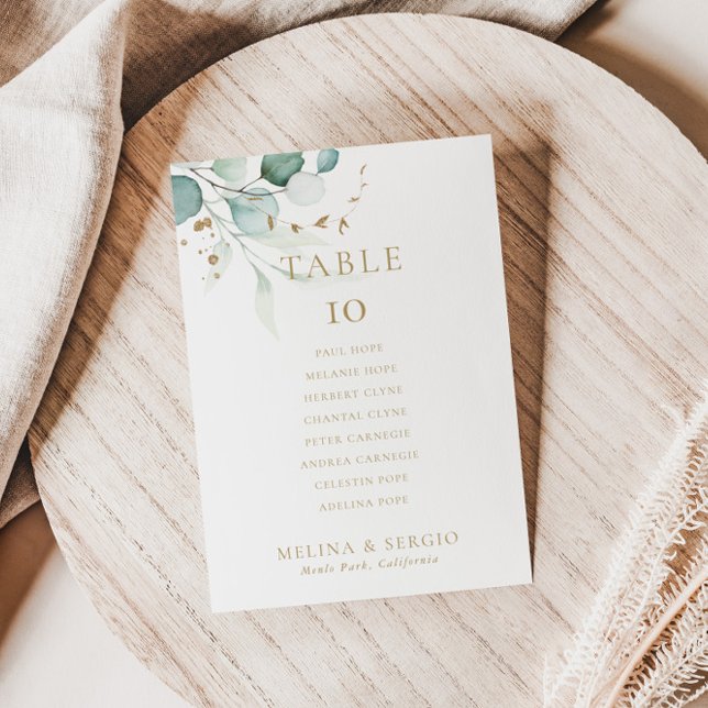 Gold Green Wedding Table 6 Seating Chart card (Creator Uploaded)