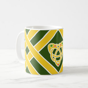 Gold/green/white bands/stripes, Celtic heart knot Coffee Mug