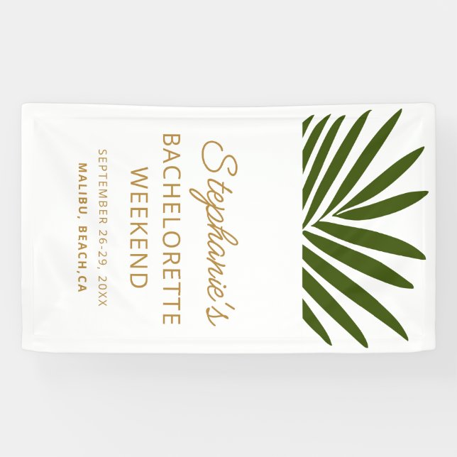 Gold, Green, White Palm Leaf Bachelorette Weekend  Banner (Horizontal)