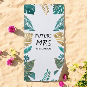 Gold Green White Tropical Future Mrs Beach Towel