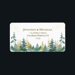 Gold Green Woodland Pine Trees Wedding Label<br><div class="desc">Wedding address label depicts a woodland nature watercolor design with sparkling gold and green pine trees. Good choice for autumn,  winter and Christmas.</div>