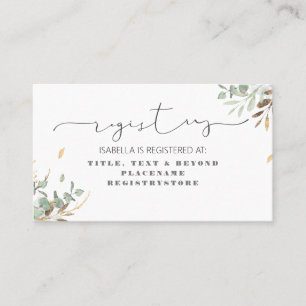 Gold Greenery and Eucalyptus Foliage Registry Business Card