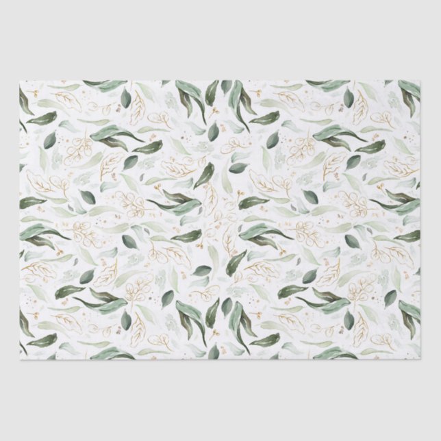 Gold Greenery Branches Elegant White Tissue Paper (Front)