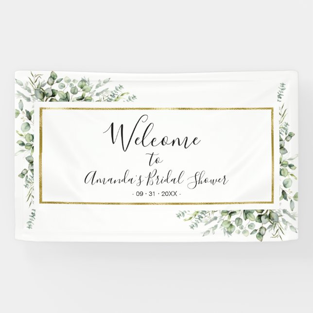 Gold Greenery Bridal Shower Welcome Sign Banner (Horizontal)