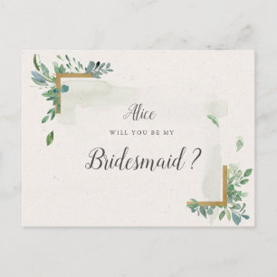 gold greenery bridesmaid Invitation Postcard