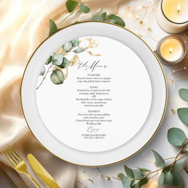 Gold Greenery Circle Wedding Menu Card (Creator Uploaded)