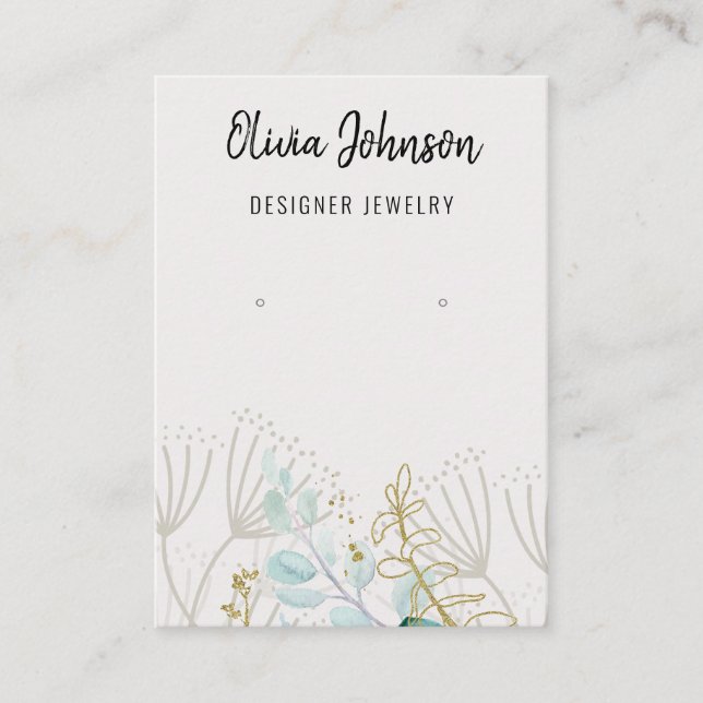 Gold Greenery Dandelion Jewellery Earring Display  Business Card (Front)