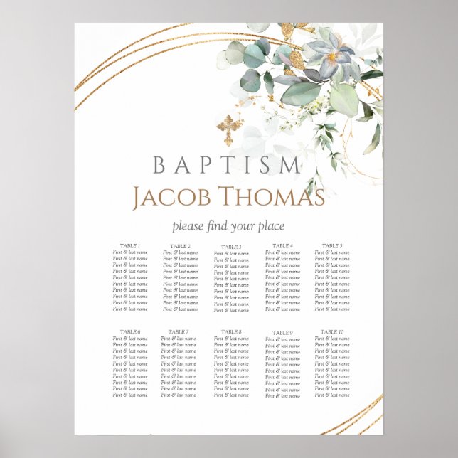  Gold Greenery Eucalyptus  Baptism Seating Chart (Front)