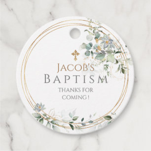 Gold Greenery Eucalyptus Boy Baptism Favour Tags