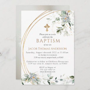 Gold Greenery Eucalyptus Boy Baptism Invitation