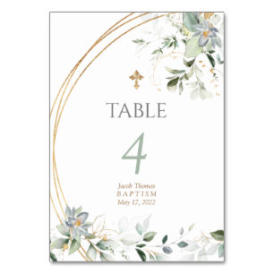 Gold Greenery Eucalyptus Boy Baptism Table Number
