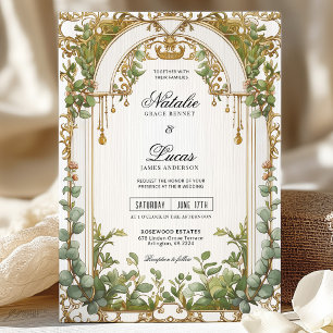 Gold Greenery Eucalyptus Gilded Arch Wedding  Invitation