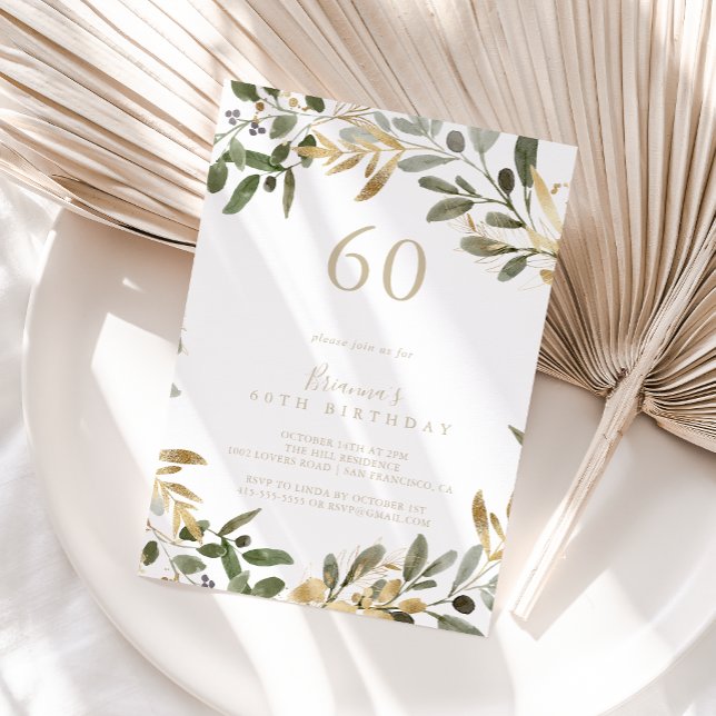 Gold Greenery Fall 60th Birthday Party Invitation (Creator Uploaded)