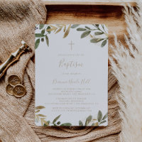 Gold Greenery Fall Baptism Invitation