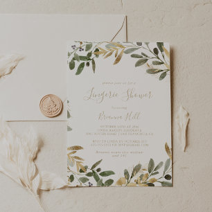 Gold Greenery Fall Bridal Lingerie Shower  Invitation